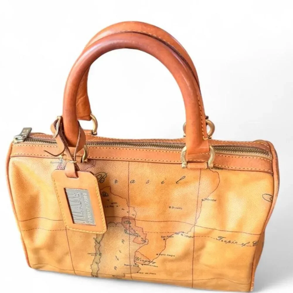 Alviero Martini 1 Classe Geo Classic Boston Bag Map Print Leather Satchel